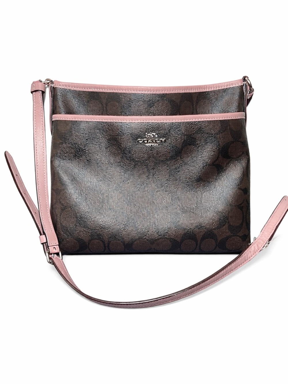 Coach Signature Zip File Crossbody Bag Brown/Pink